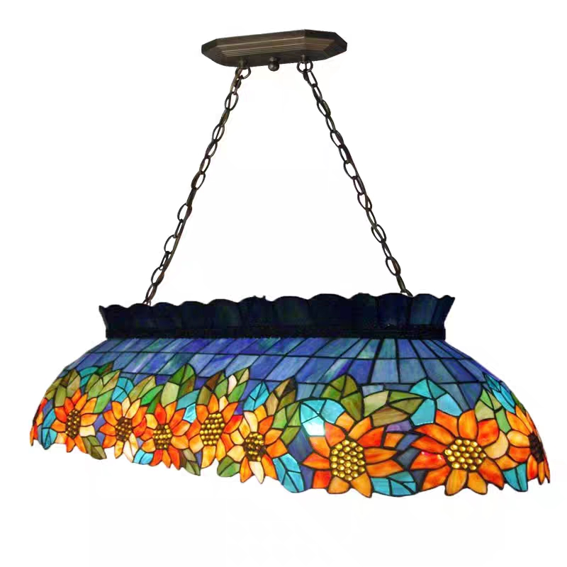 Tiffany Sunflower Stained Glass Vintage Snooker Billiard Lamp for Game Room