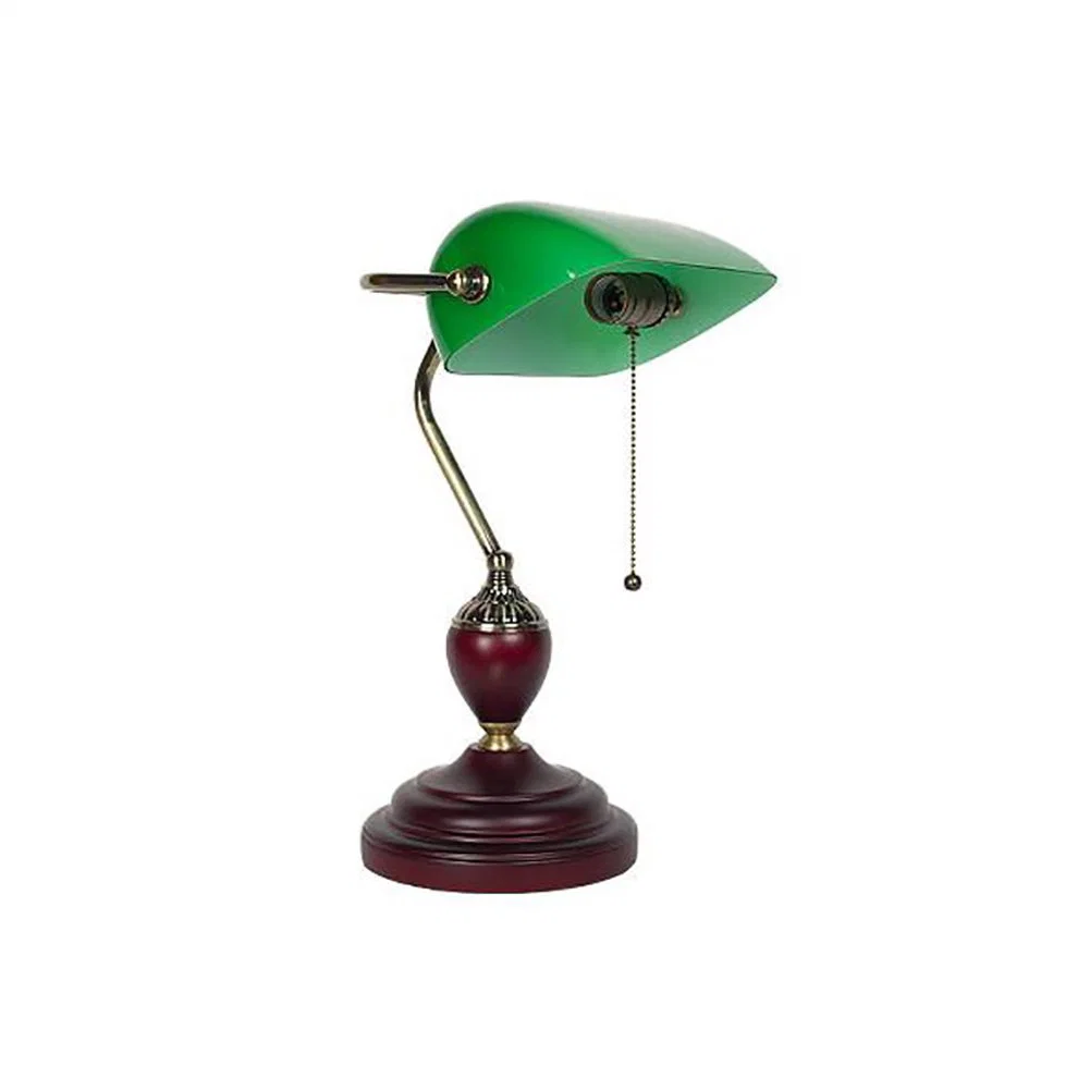 M-1095 Traditional Antique Vintage Wooden Base Banker Table Lamp