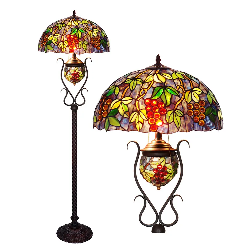 Grapes Flowers Vintage Tiffany Floor Lamp
