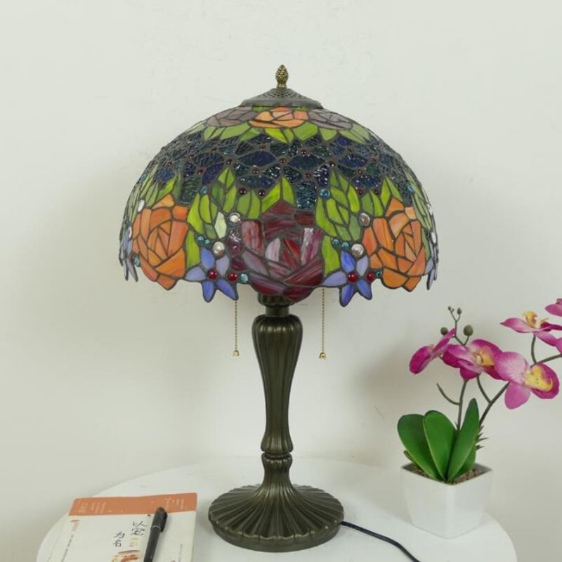 40cm Tiffany Table Lamp Rose Lampshade Bedroom Nightstand Lamp (WH-TTB-80)
