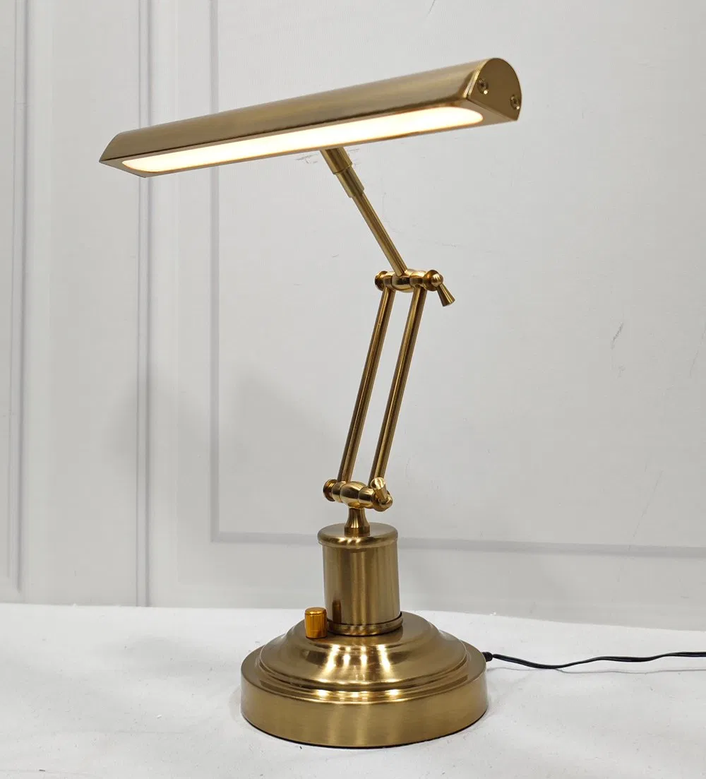 Traditional Antique Upright Piano Lamp LED Desk Reading Lamp Adjustable Banker Lamp in Polished Brass Finish