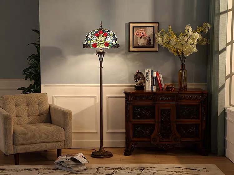 Tiffany Style Floor Lamp Stained Glass 2 Lights Handcrafted Light Lamps