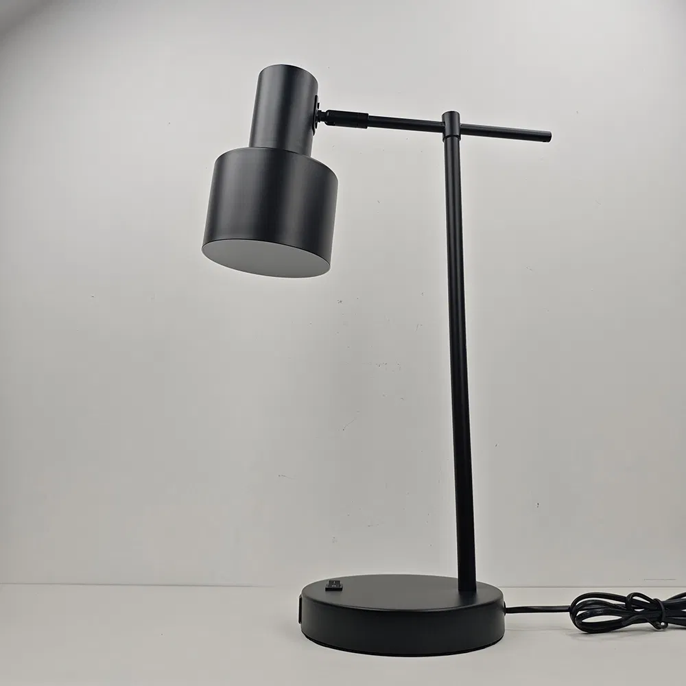 Modern Matte Black Task Lamp with USB C Charging Port Swivel Head Adjustable Head Direction Home Bedroom Nightstand Lamp