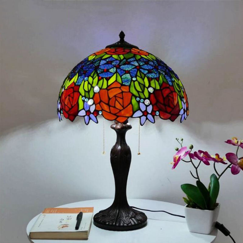 40cm Tiffany Table Lamp Rose Lampshade Bedroom Nightstand Lamp (WH-TTB-80)