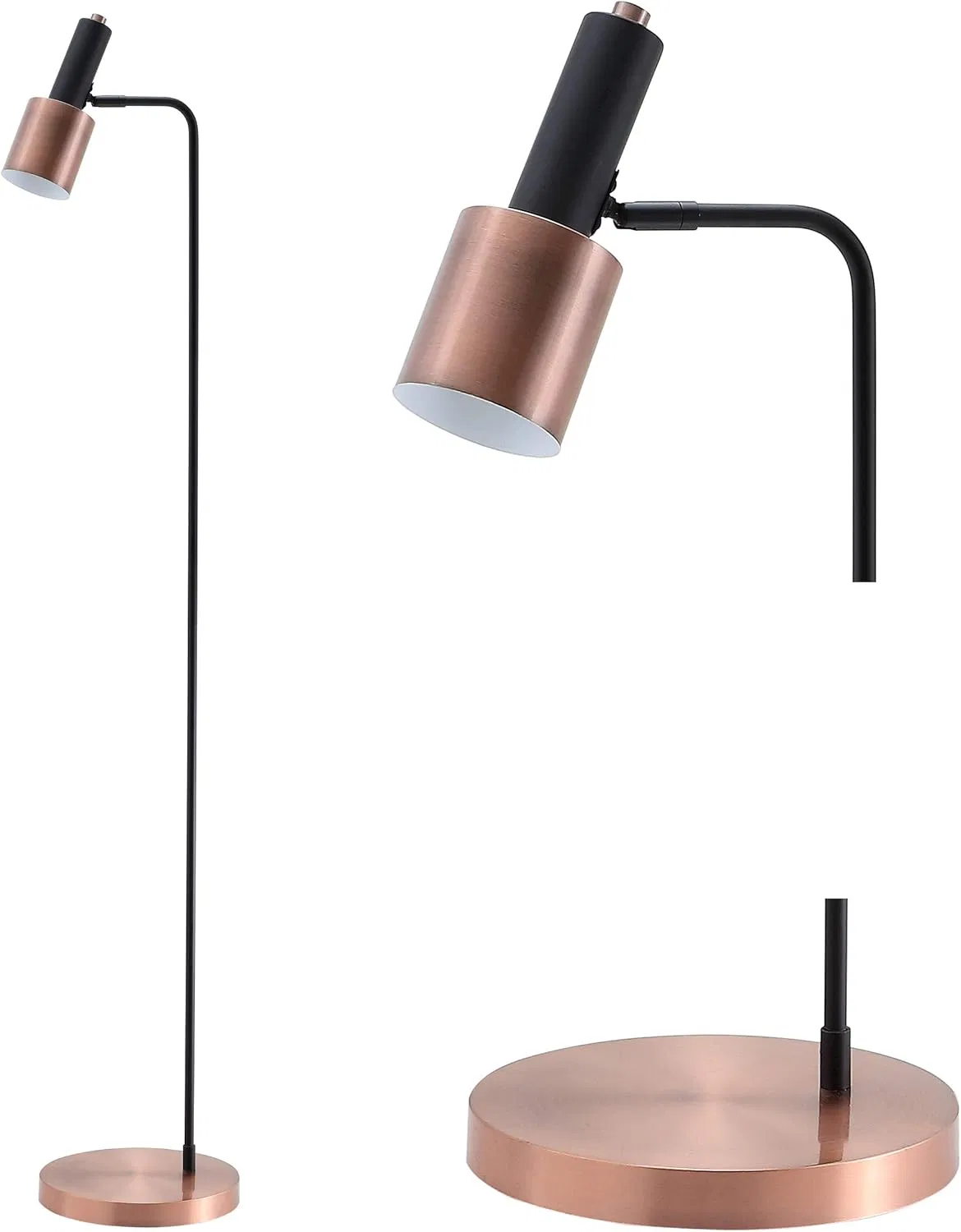 Brady Metal LED Task Contemporary Modern Transitional Midcentury Copper Black Floor Lamp