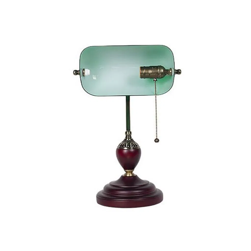 M-1095 Traditional Antique Vintage Wooden Base Banker Table Lamp