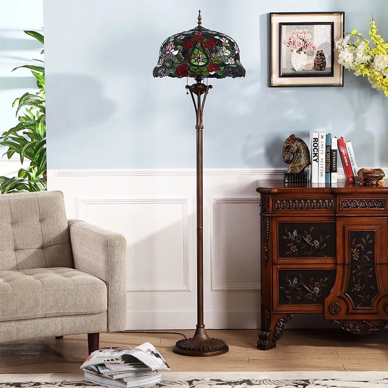 Tiffany Style Floor Lamp Stained Glass 2 Lights Handcrafted Light Lamps