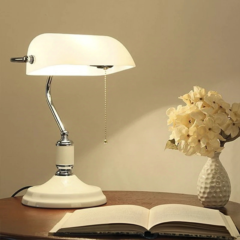 Green Glass Lamp Vintage Green Banker Lamp Adjustable Arm