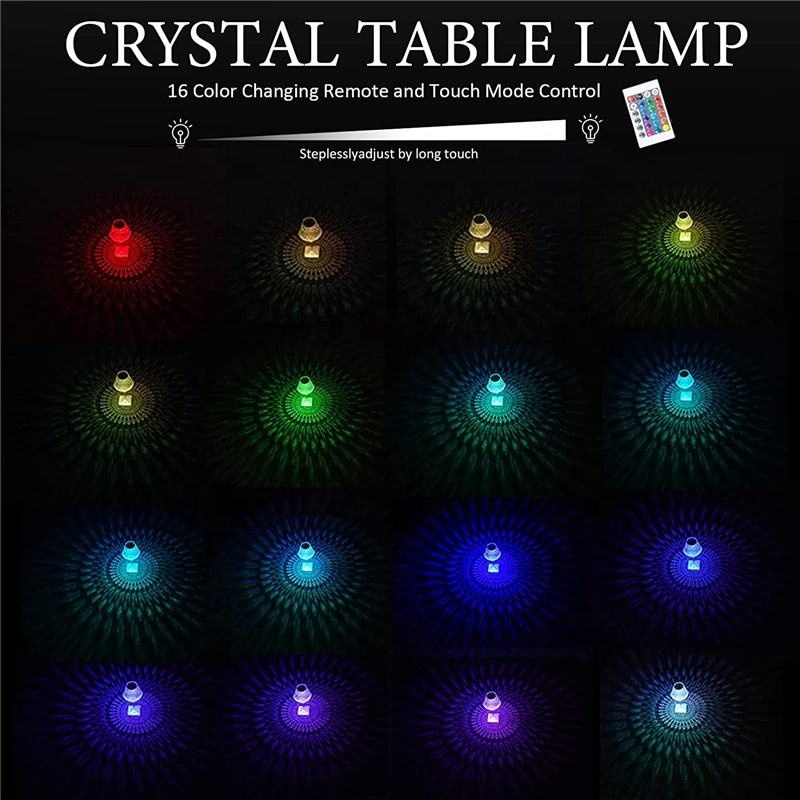 16-Color Touch Crystal Diamond Table Lamp, Romantic Bar &amp; Bedroom Decor Night Light