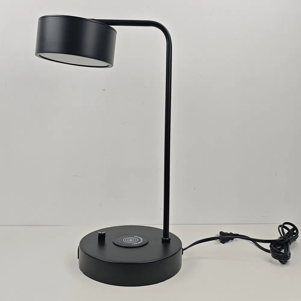 Modern Task Desk Lamp with Wireless Charger USB C Charging Port Matte Black Home Hotel Guestroom Beside Nightstand Lamp