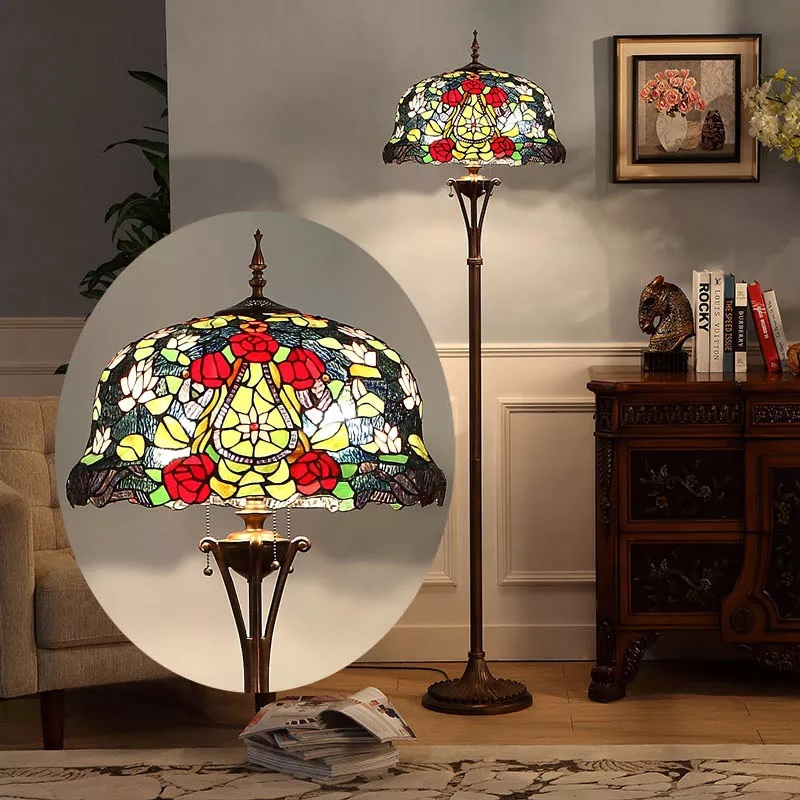 Tiffany Style Floor Lamp Stained Glass 2 Lights Handcrafted Light Lamps