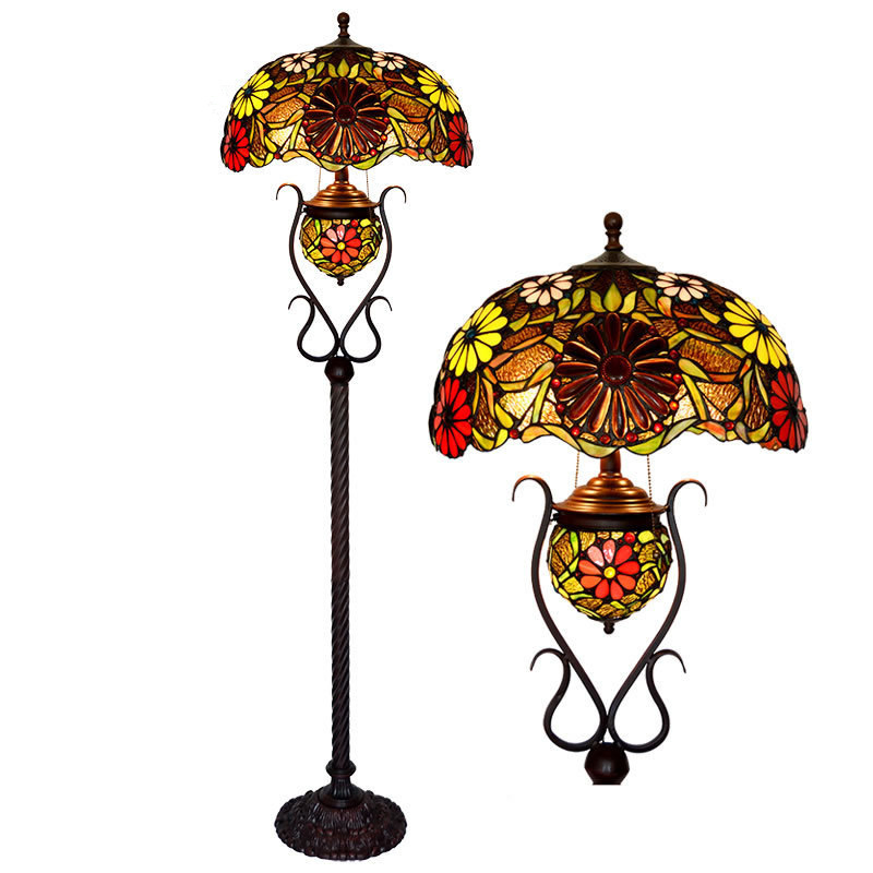 Grapes Flowers Vintage Tiffany Floor Lamp