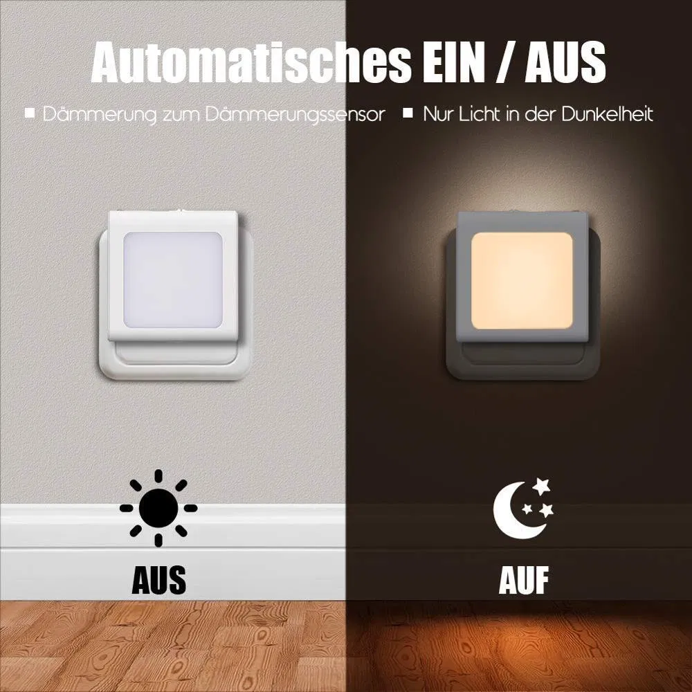 Energy Saving Plug-in Light Sensor Stepless Dimmable LED Night Lamp with Design Patent Certification