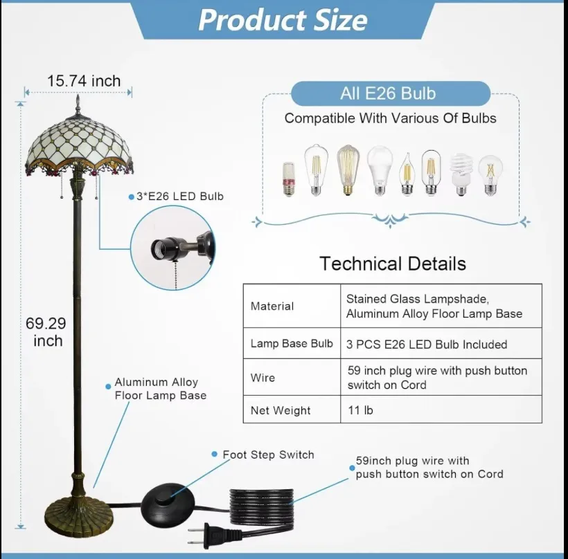 Modern Tiffany LED Floor Lamp Detail 6