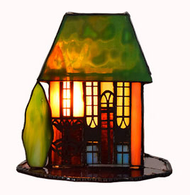 Tiffany Style Table Lamp Stained Glass Small House Night Lamp for Decoration