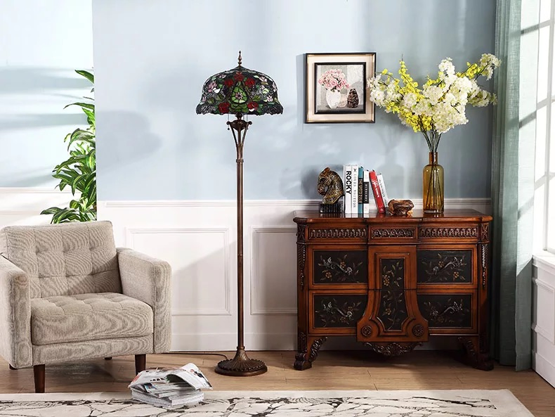 Tiffany Style Floor Lamp Stained Glass 2 Lights Handcrafted Light Lamps