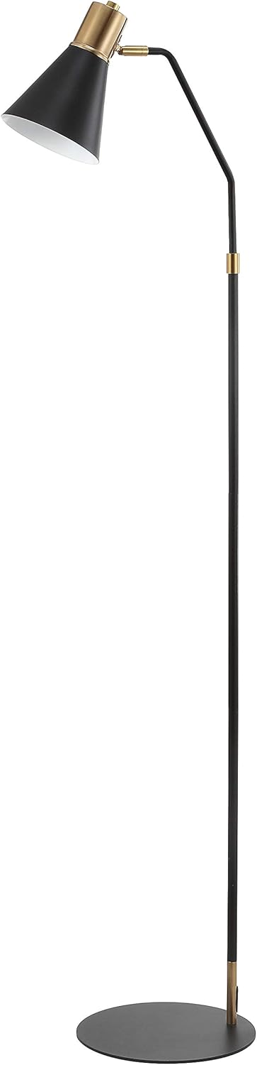Modern Glam Scandinavian Minimalist Midcentury Transitional Black Brass Gold Metal LED Task Floor Lamp