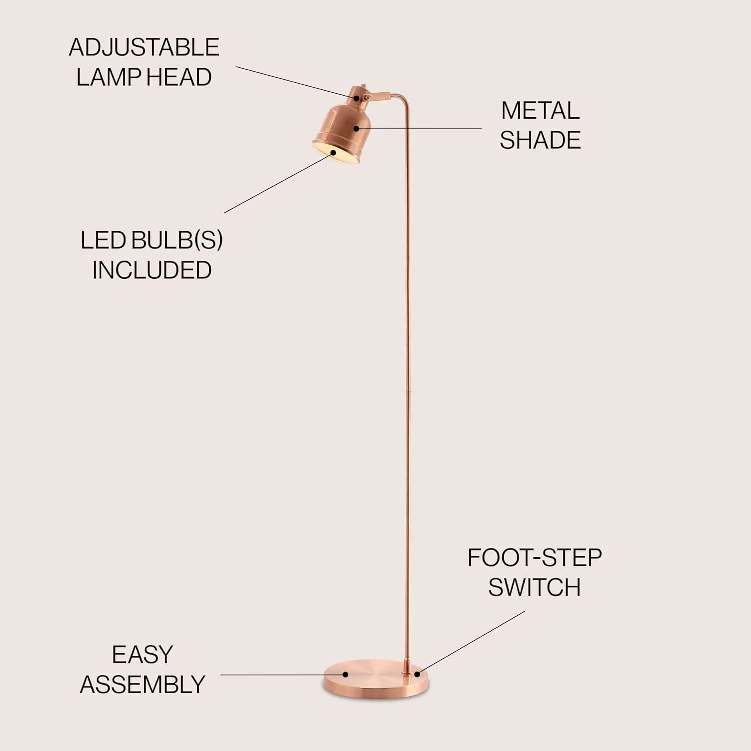 Metal Task LED Contemporary Transitional Modern Minimalist Copper Floor Lamp