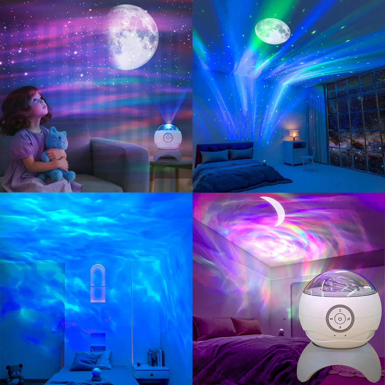 186 Auroral Projector Lamp Smart Home Sleep Bedside Lamp Voice Control Dimmable Water Wave Bright Moon Lamp