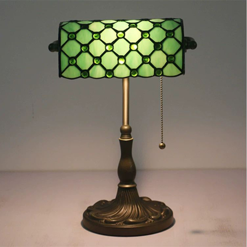 New Tiffany Table Lamp Alloy Base Retro Bank Light Green Bedside Table Lamp (WH-TTB-22)
