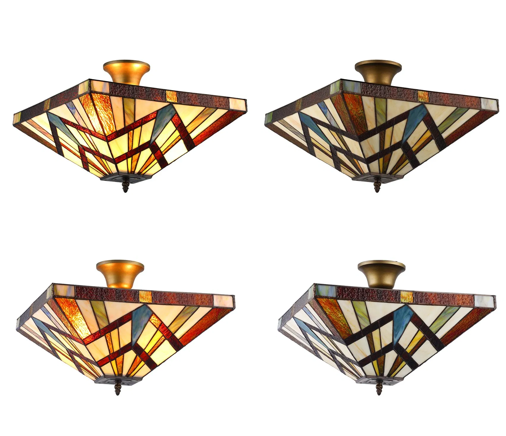 Vintage Mission Table Lamp Stained Glass in Tiffany Style Mayan Pyramid