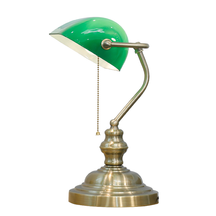 M-1099 Home Bedroom Living Room Pull Chain Green Banker Table Lamp
