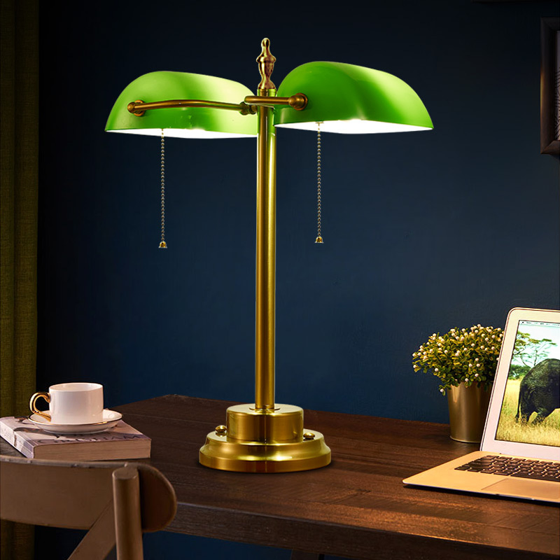 Vintage Brass Touch Lamp with Marble Shade for Study