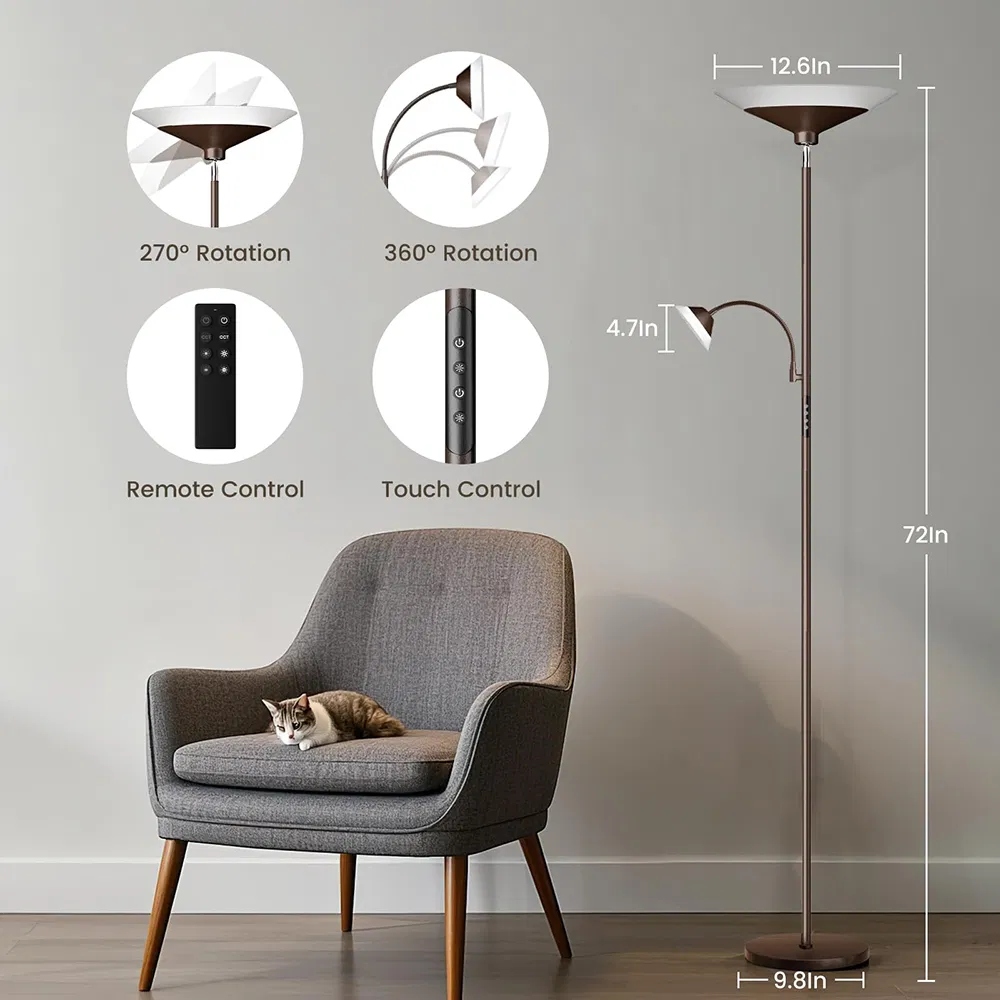 Torchiere Dimmable Black Modern Standing Lamp Living Room Bedroom Office Corner Reading Light Floor Lamp