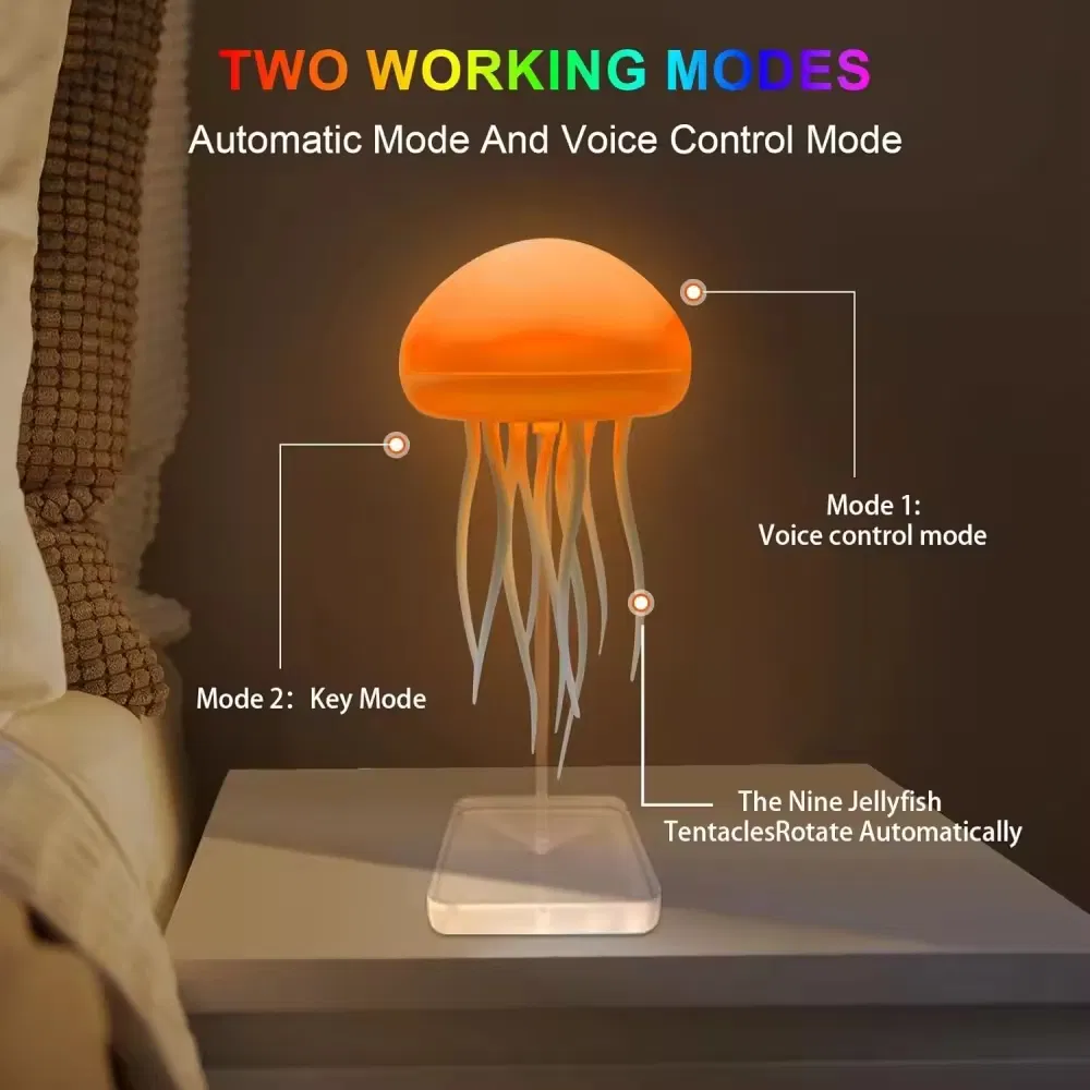 Night Light USB Replaceable DIY Jellyfish Lamp Smart Sound Control Art Decor Study Coffee Shop Bar Bedside Table Lamps