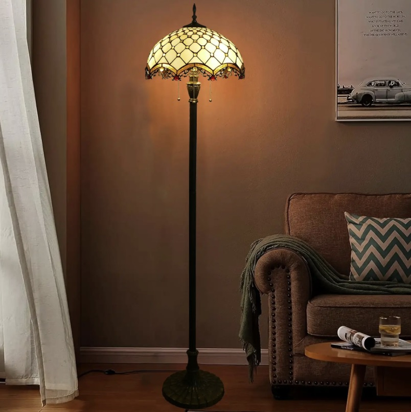 Modern Tiffany LED Floor Lamp - Stained Glass &amp; Iron Base, Wholesale (Hotel/Living Room)