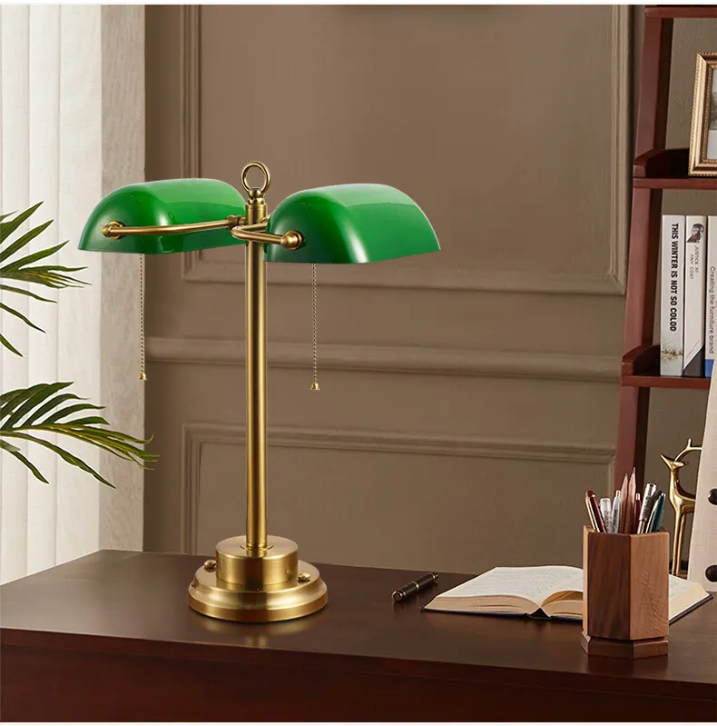 Vintage Brass Touch Lamp with Marble Shade for Study