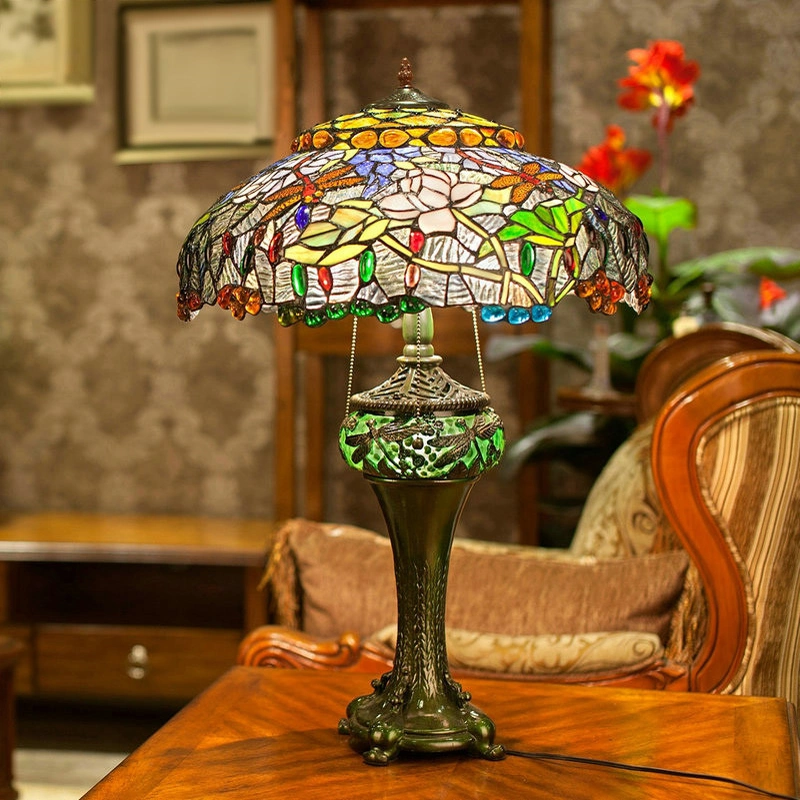 Art Deco Stained Glass Dragonfly Restaurent Design Large Luxury Tiffany Style Lamp (WH-TTB-04)
