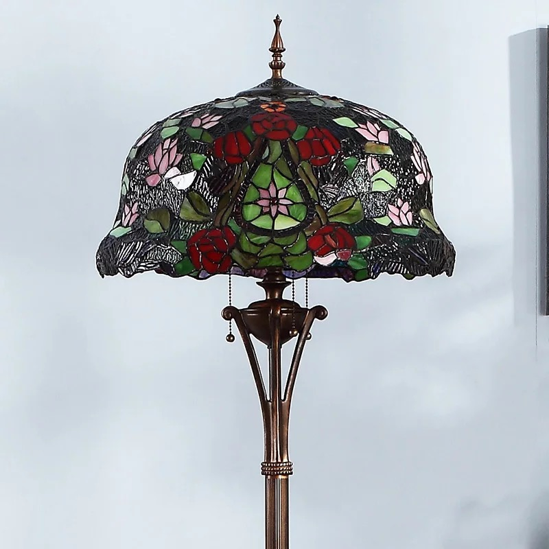 Tiffany Style Floor Lamp Stained Glass 2 Lights Handcrafted Light Lamps