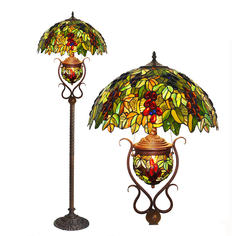 Grapes Flowers Vintage Tiffany Floor Lamp
