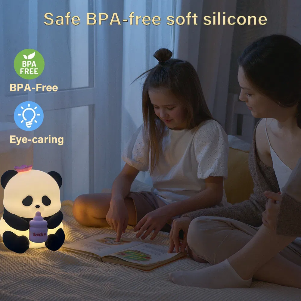 LED Cute Panda Night Light with 7 Colors, Dimmable Timer Nursery Panda Lamps, Super Squishy Silicone USB Rechargeable Touch Control Night Lamp