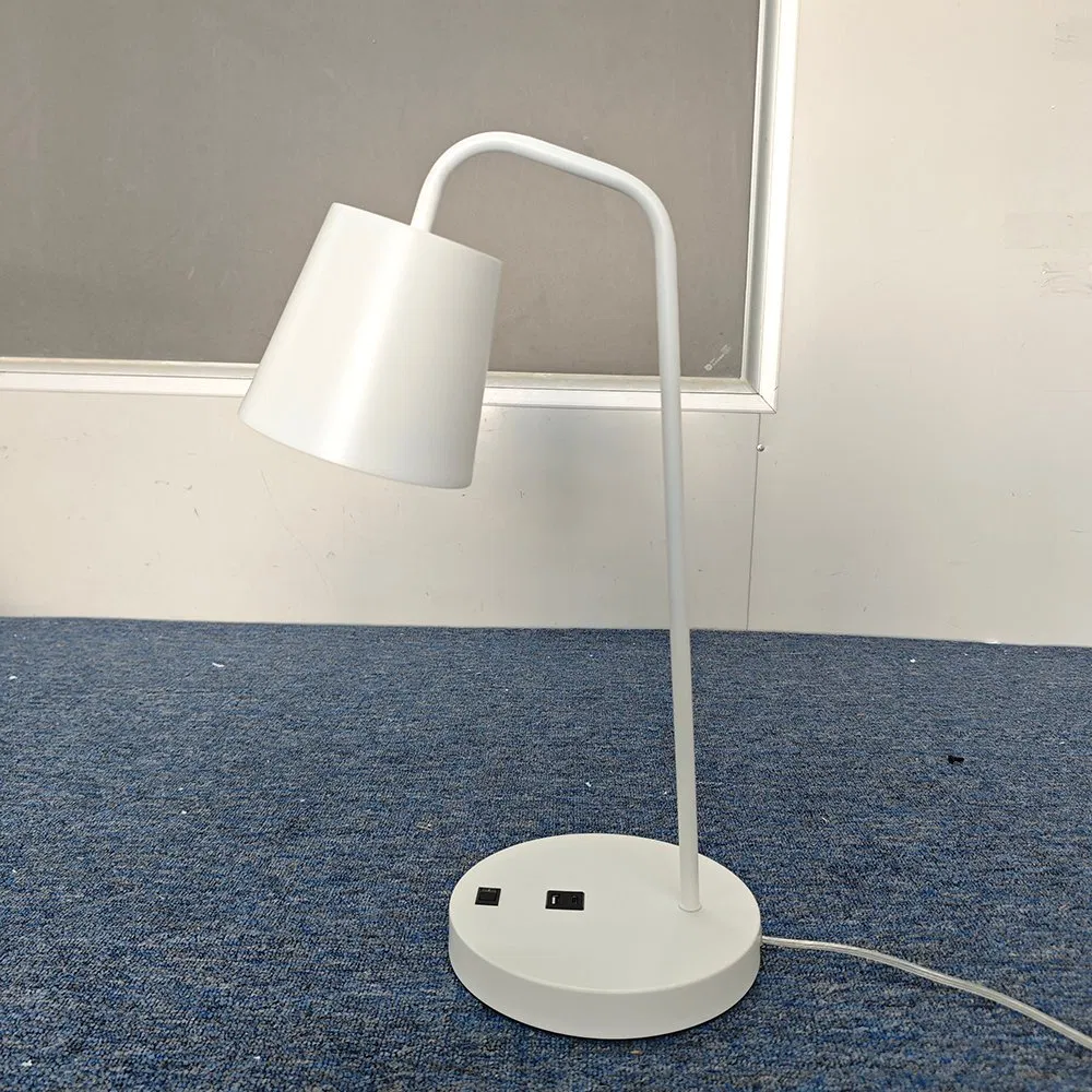 Modern Nordic Task Lamp Matte White Hospitality Hotel Guestroom Reading Desk Lamp Bedside Nightstand Lamp with Double USB Port