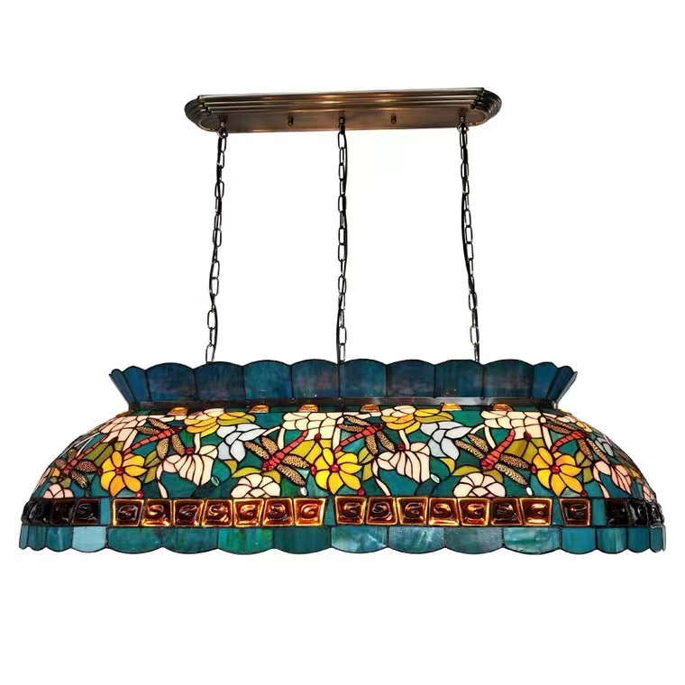 Tiffany Sunflower Stained Glass Vintage Snooker Billiard Lamp for Game Room