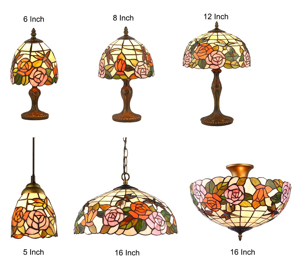 Tiffany Style Handmade Light Rose Flower Stained Glass Ceiling Vintage Art Decor Pendant Table Lamp Wholesale Lighting Suppliers