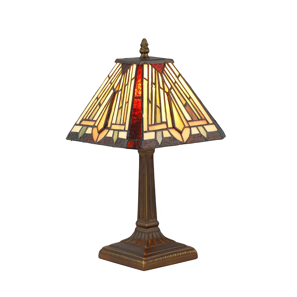 Vintage Mission Table Lamp Stained Glass in Tiffany Style Mayan Pyramid