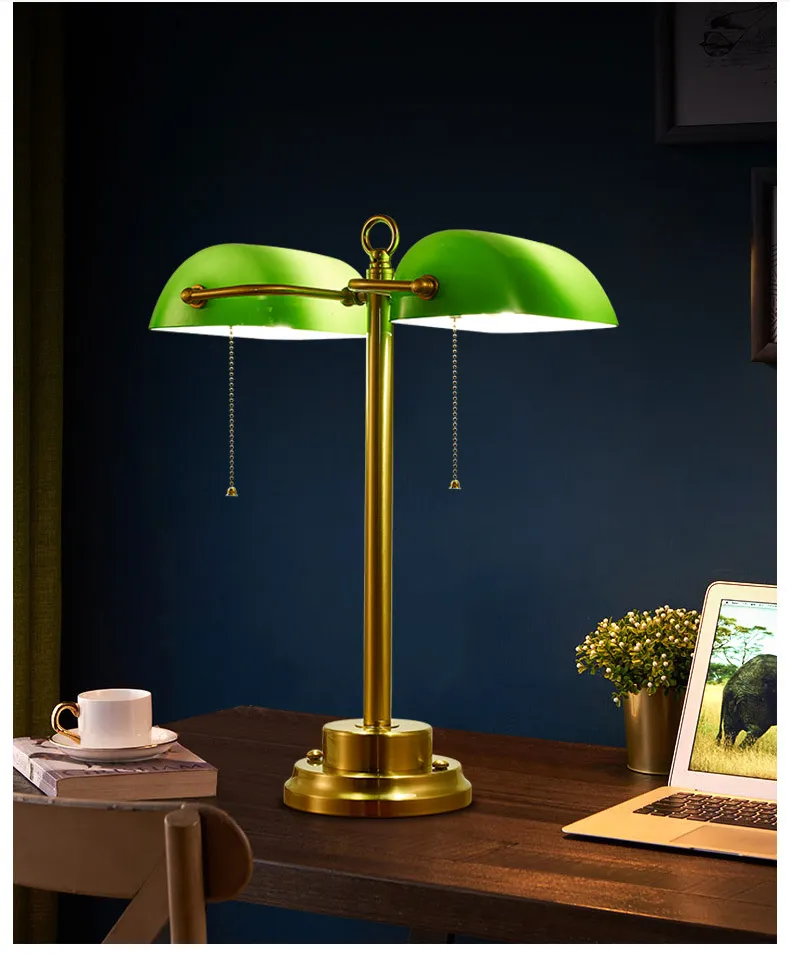 Vintage Brass Touch Lamp with Marble Shade for Study