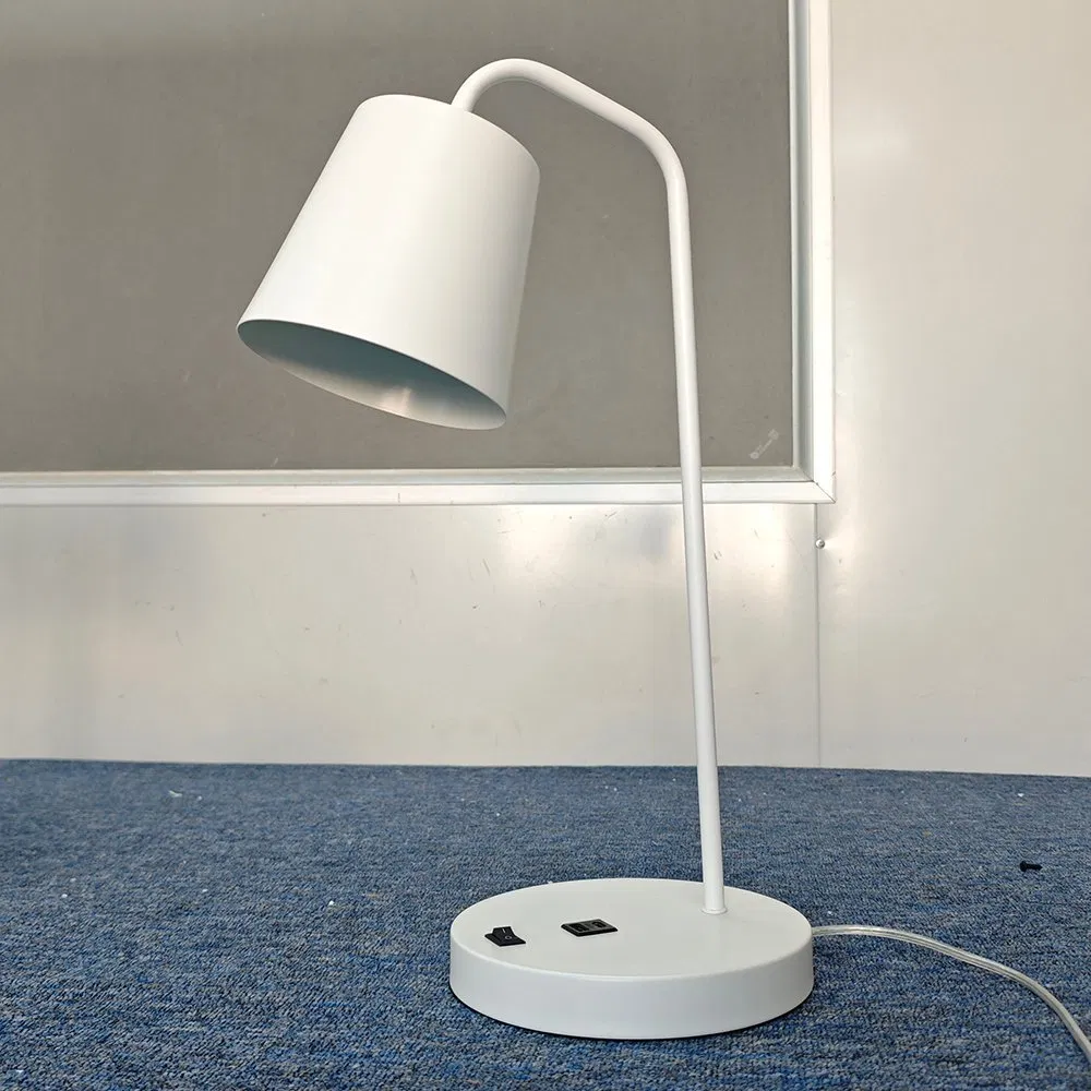 Modern Nordic Task Lamp Matte White Hospitality Hotel Guestroom Reading Desk Lamp Bedside Nightstand Lamp with Double USB Port