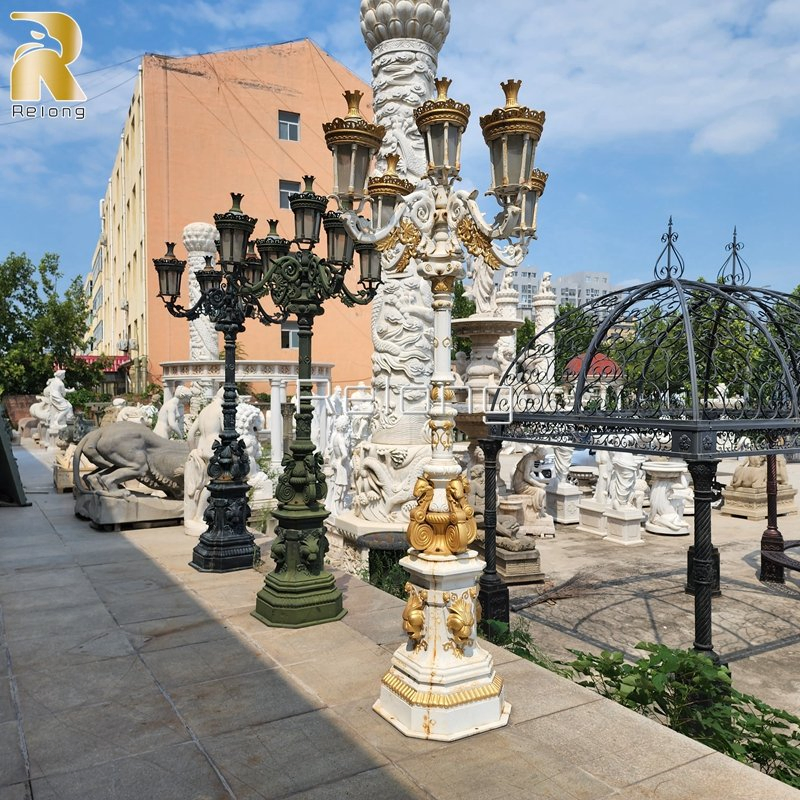 Luxury White Lighting Cast Iron Garden Lamp Posts Street Light Lamp
