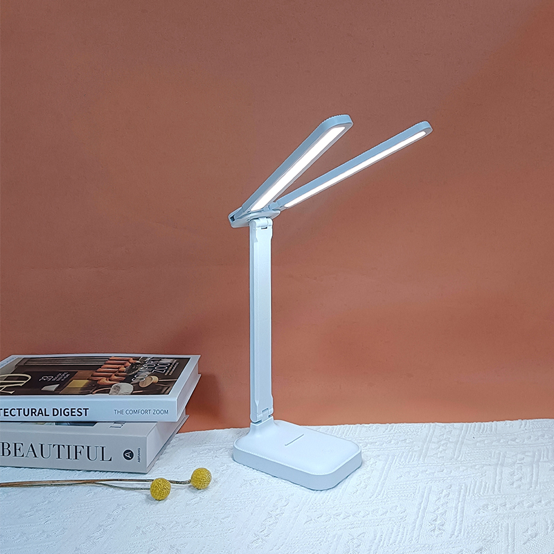 Rechargeable Dimmable Dual Head LED Desk Lamp Portable Night Light Foldable Touch Control Reading Study Table Lamp