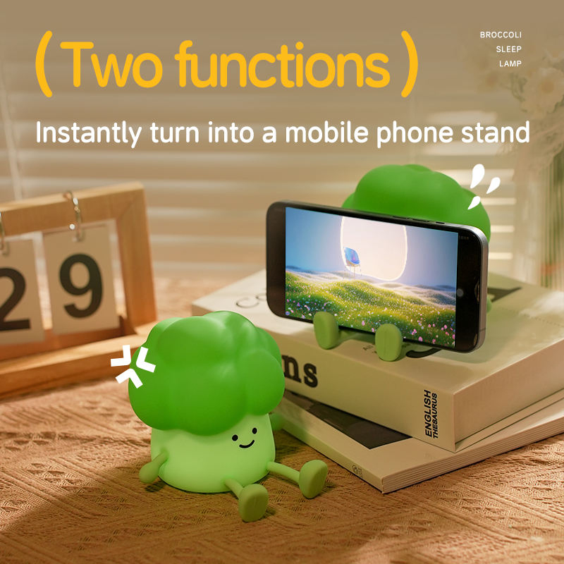 Cute Cartoon Broccoli Night Light to Accompany Children to Sleep Silicone Night Light Rechargeable Bedside Vegetable Lamp