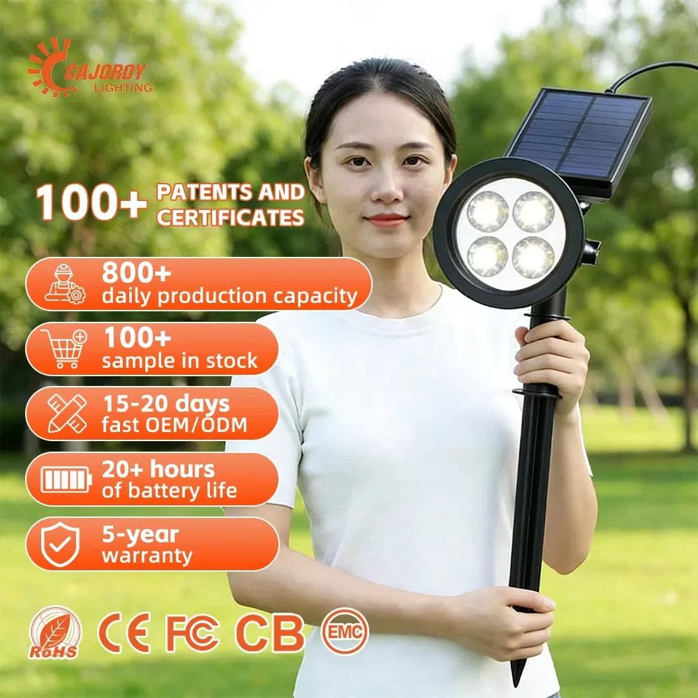 Luz LED Solar Holofotes Externos IP65 Luzes à Prova d'Água Brilho Ajustável para Jardim Quintal Entrada de Carro Decoração de Pátio