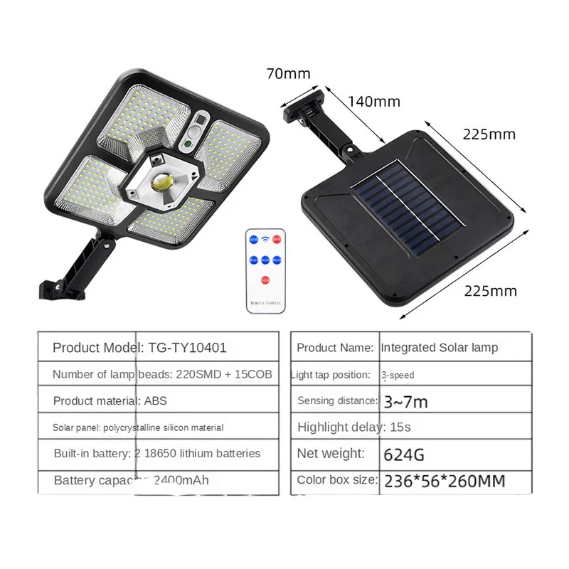 Luzes de Estrada Solar LED Quadradas Sem Fio à Prova d'Água com Sensor de Movimento Luzes de Inundação LED Solar para Segurança ao Ar Livre