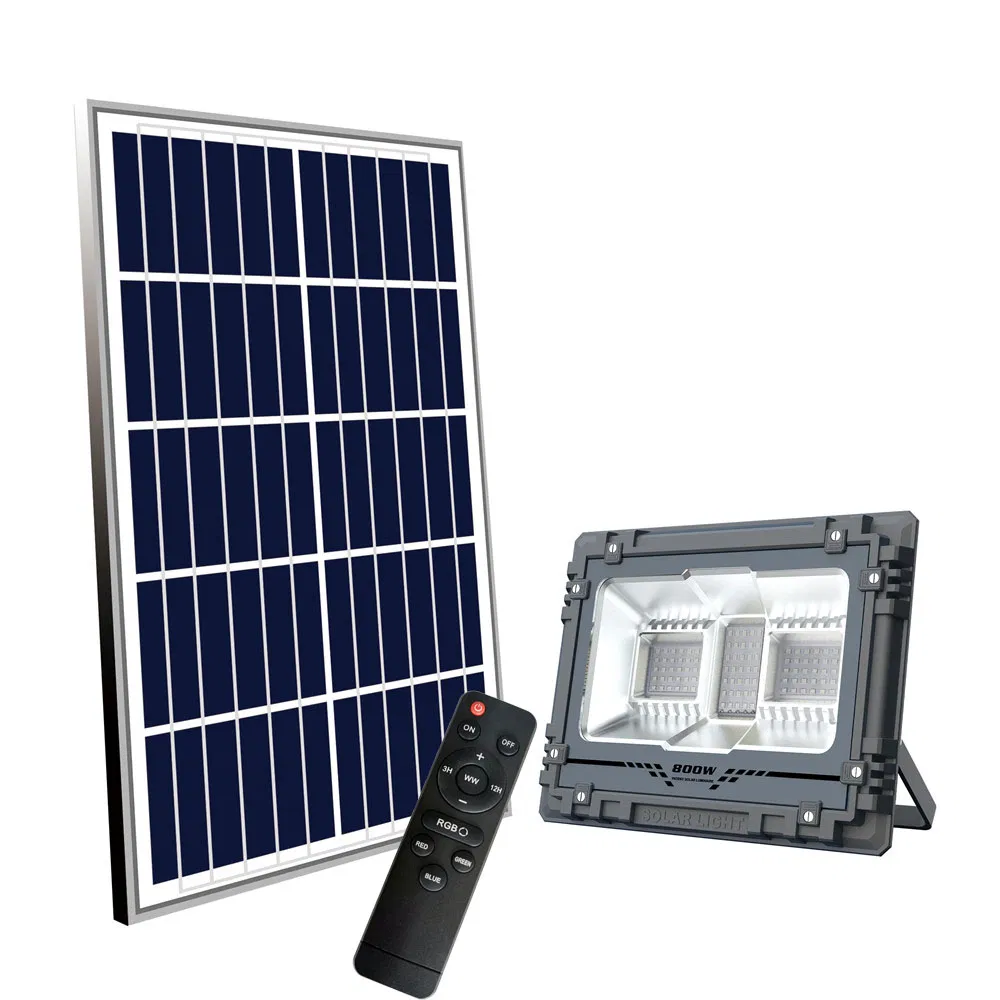 800W Luzes de Inundação LED Solar RGB para Jardim, Refletor Solar de Alta Qualidade e Impermeável para Exterior