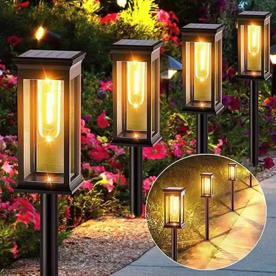Luzes de Jardim Solares com Lâmpada de Tungstênio para Quintal, Pátio e Caminho Externo