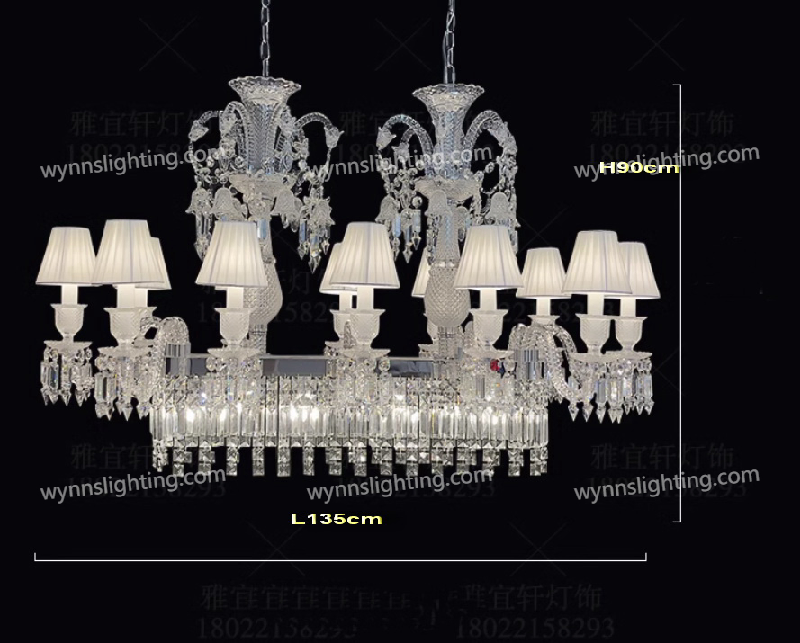 Pendente de Cristal Retangular Iluminação Baccarat Luxuosa Lâmpada de Teto para Decoração de Casamento