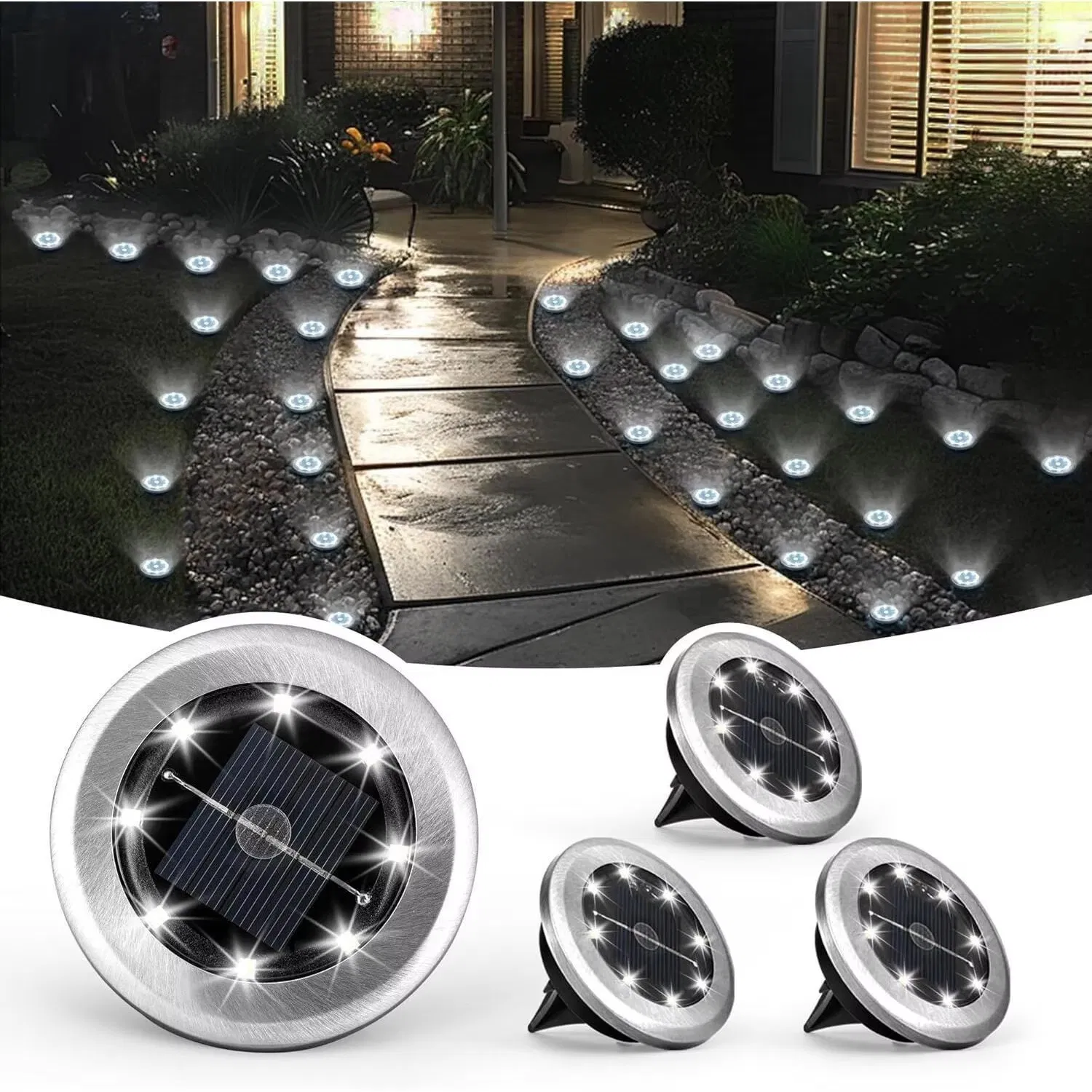 Luz Solar de Pavimento IP65 à Prova d'Água para Jardim com Energia Solar 8 LED 10LED Lâmpada de Decoração para Pátio e Gramado Luz Solar LED de Disco para Jardim no Solo